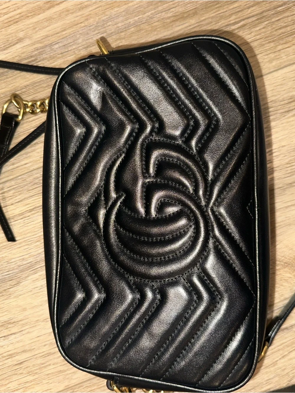 GG Marmont Small Black Quilted Leather Crossbody with Gold Double G